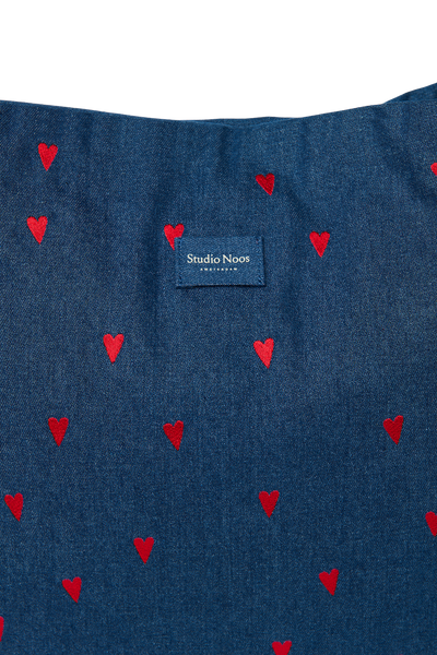 Denim Mom Bag | Dark Blue Red Hearts