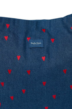 Denim Mom Bag | Dark Blue Red Hearts