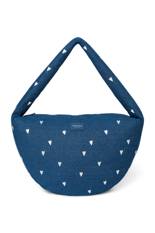 Denim Cross Body Bag | Dark Blue White Hearts