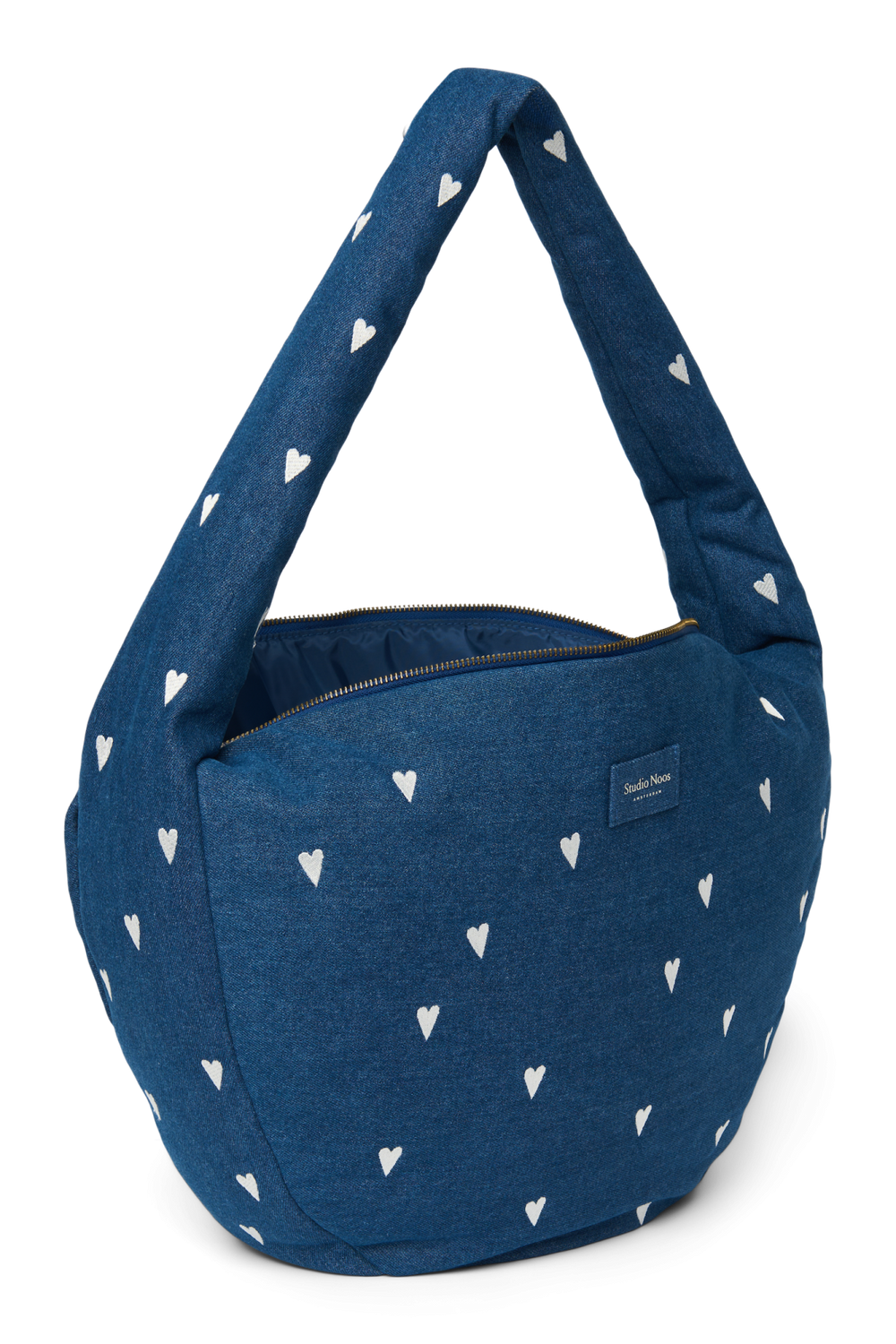 Denim Cross Body Bag | Dark Blue White Hearts