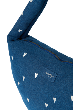 Denim Cross Body Bag | Dark Blue White Hearts