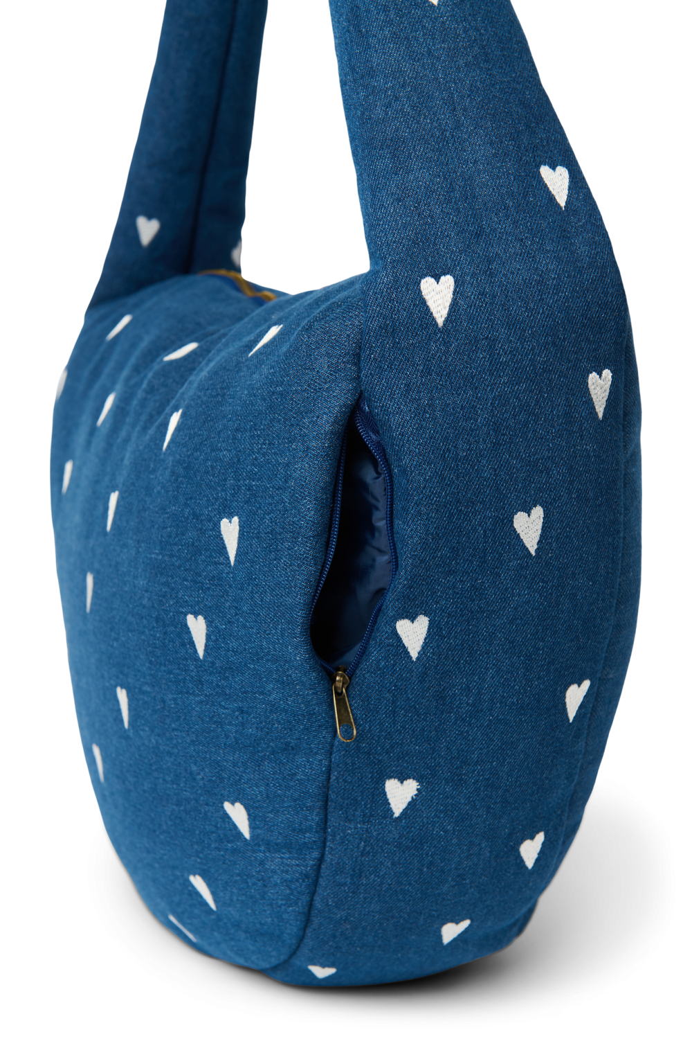 Denim Cross Body Bag | Dark Blue White Hearts