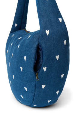 Denim Cross Body Bag | Dark Blue White Hearts