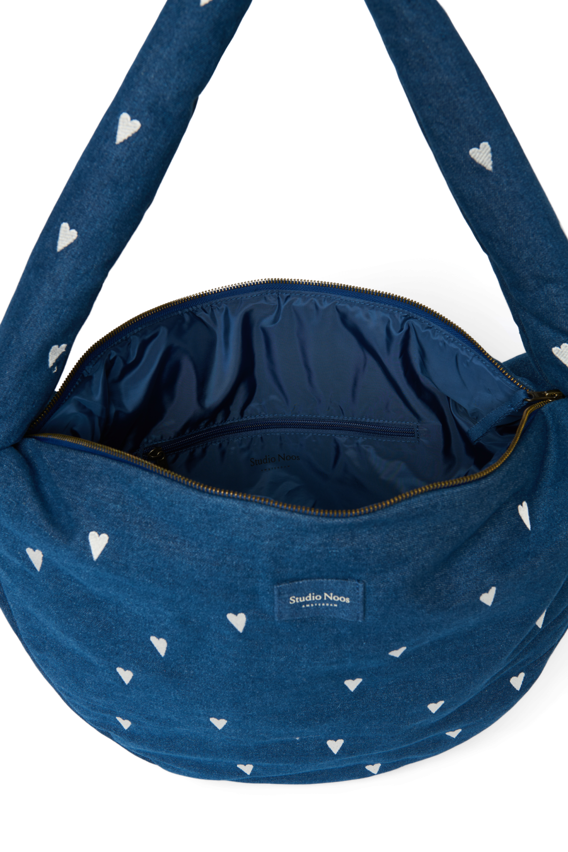 Denim Cross Body Bag | Dark Blue White Hearts