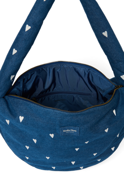 Denim Cross Body Bag | Dark Blue White Hearts