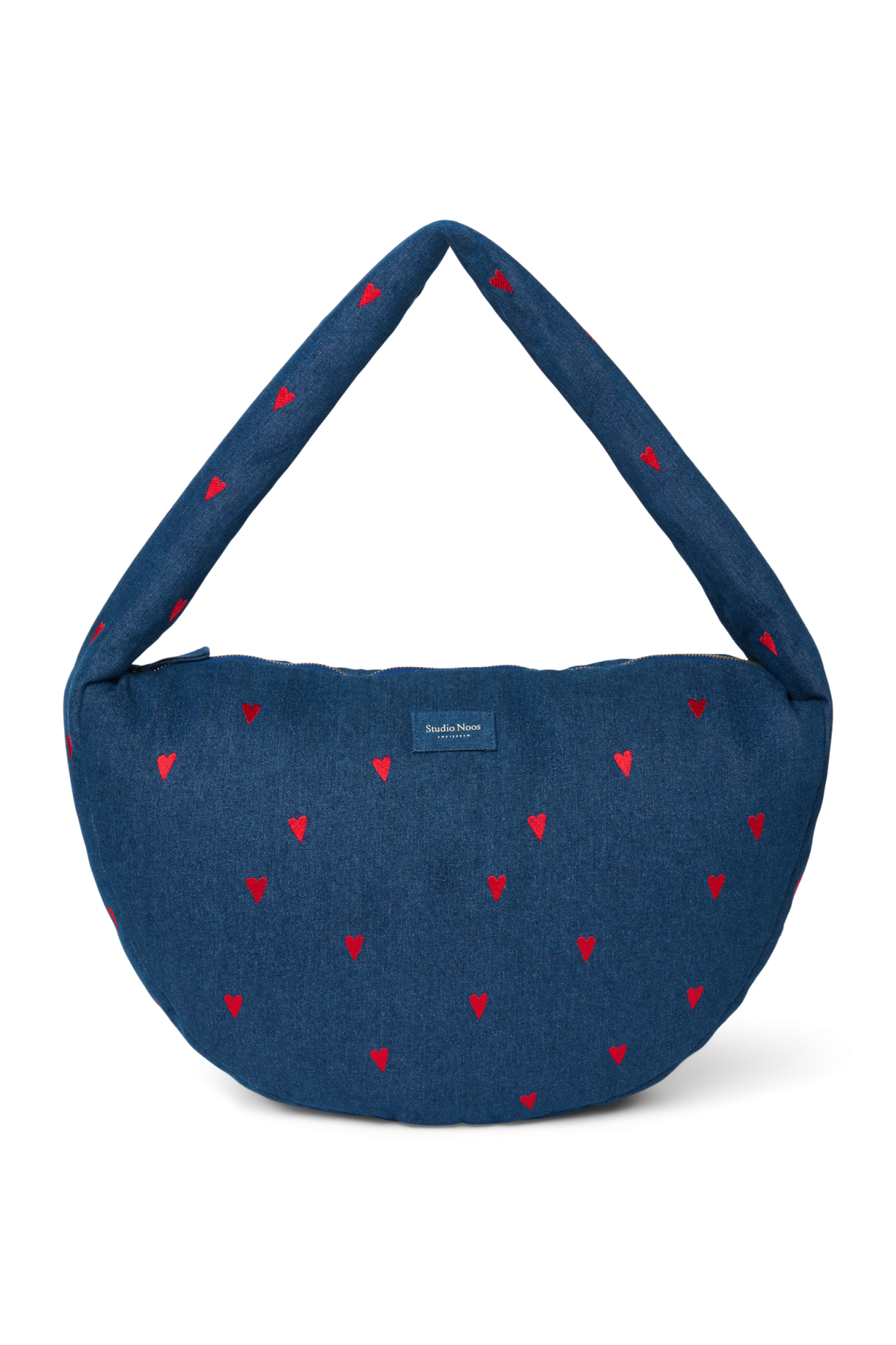 Denim Cross Body Bag | Dark Blue Red Hearts