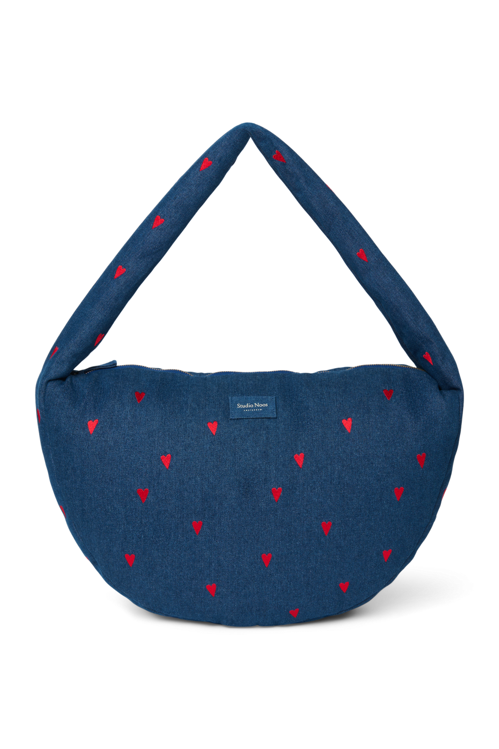 Denim Cross Body Bag | Dark Blue Red Hearts