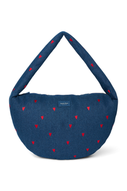 Denim Cross Body Bag | Dark Blue Red Hearts
