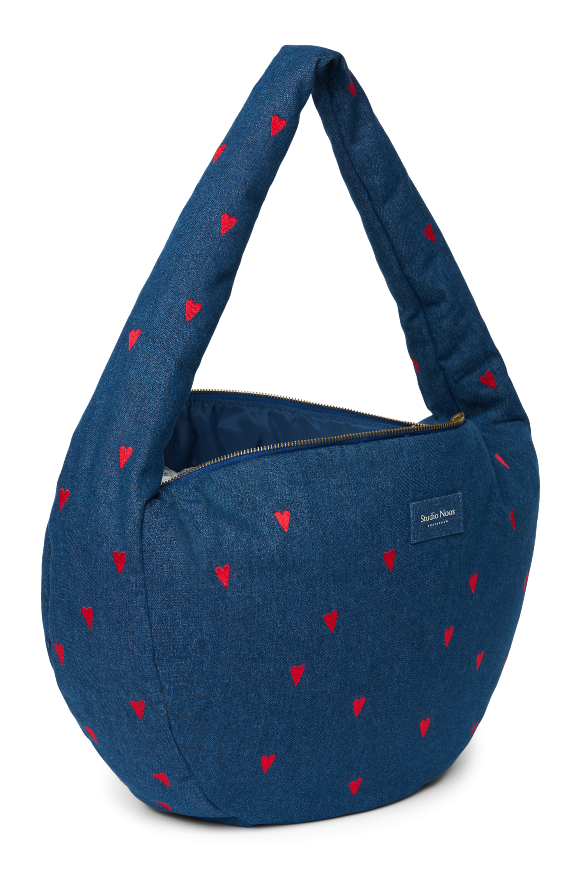 Denim Cross Body Bag | Dark Blue Red Hearts