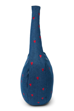 Denim Cross Body Bag | Dark Blue Red Hearts