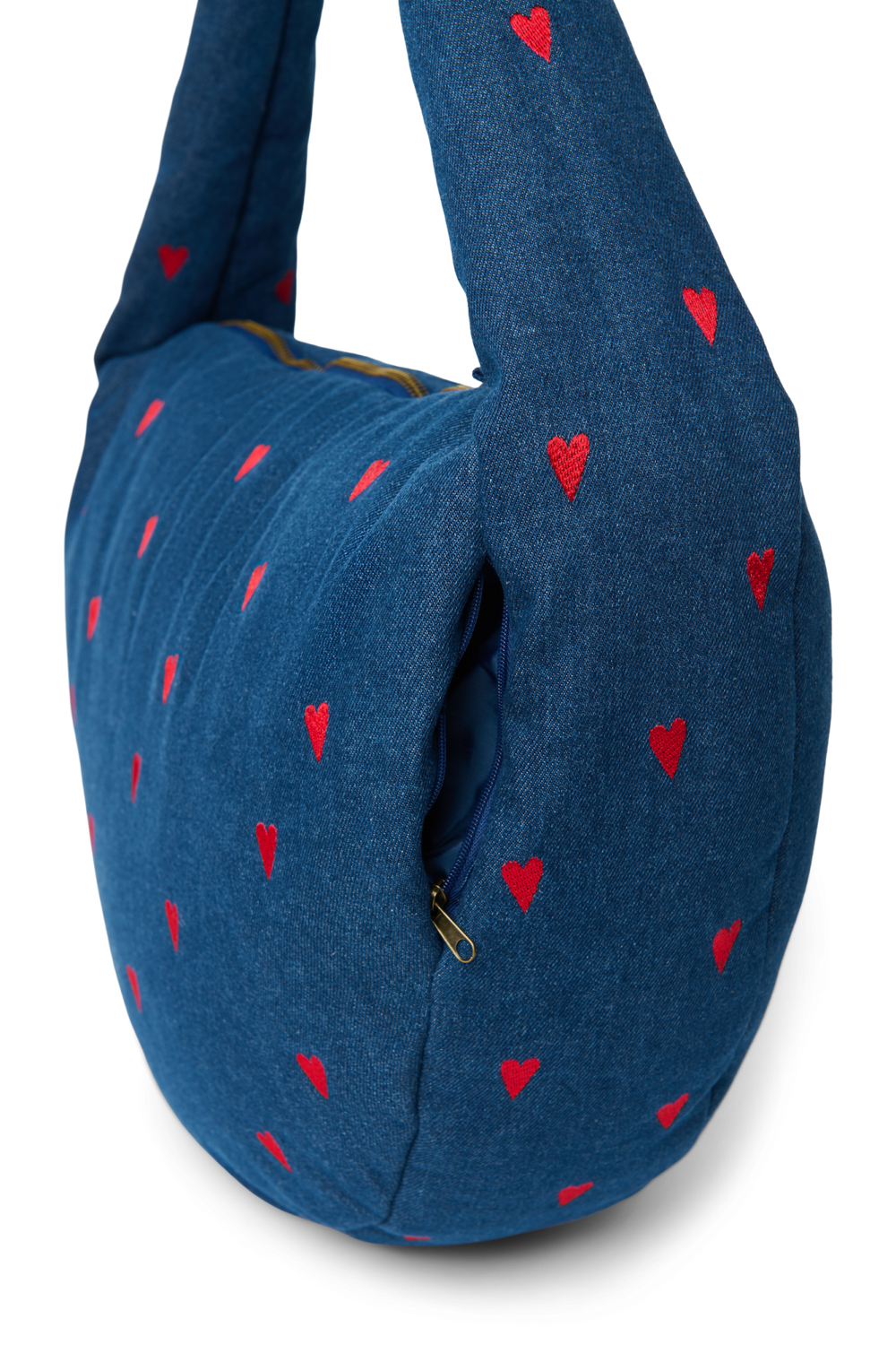 Denim Cross Body Bag | Dark Blue Red Hearts