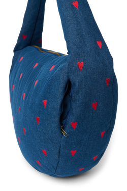 Denim Cross Body Bag | Dark Blue Red Hearts
