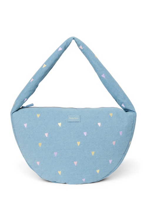 Denim Cross Body Bag | Light Blue Hearts