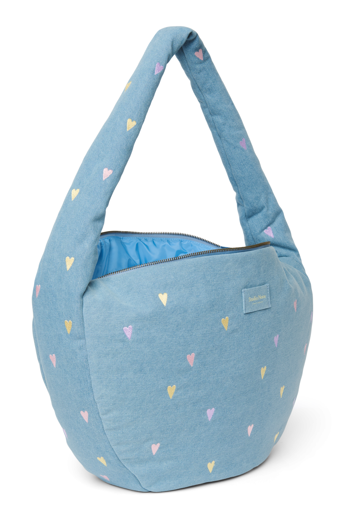 Denim Cross Body Bag | Light Blue Hearts