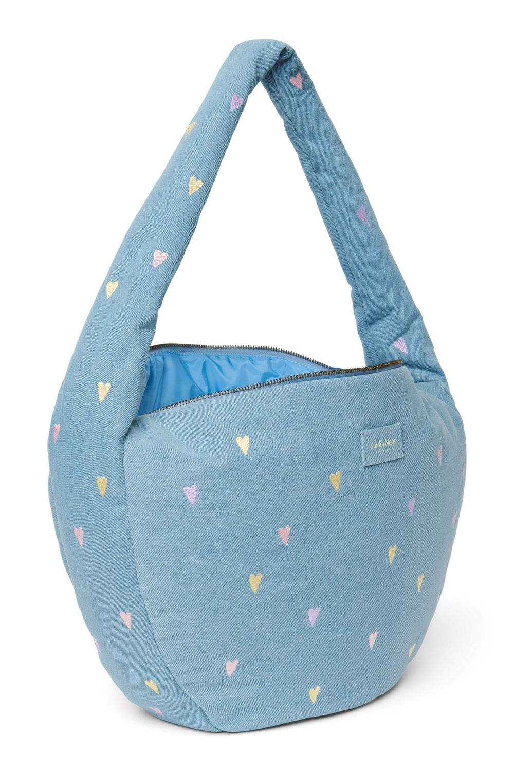 Denim Cross Body Bag | Light Blue Hearts