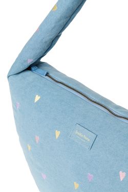 Denim Cross Body Bag | Light Blue Hearts