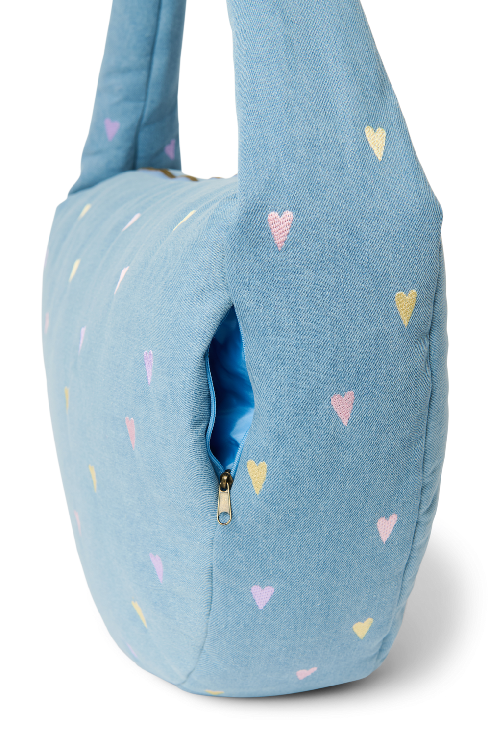 Denim Cross Body Bag | Light Blue Hearts