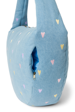 Denim Cross Body Bag | Light Blue Hearts