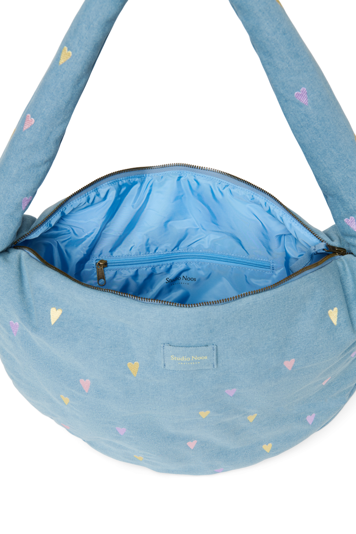 Denim Cross Body Bag | Light Blue Hearts