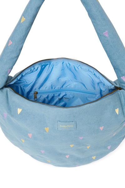 Denim Cross Body Bag | Light Blue Hearts