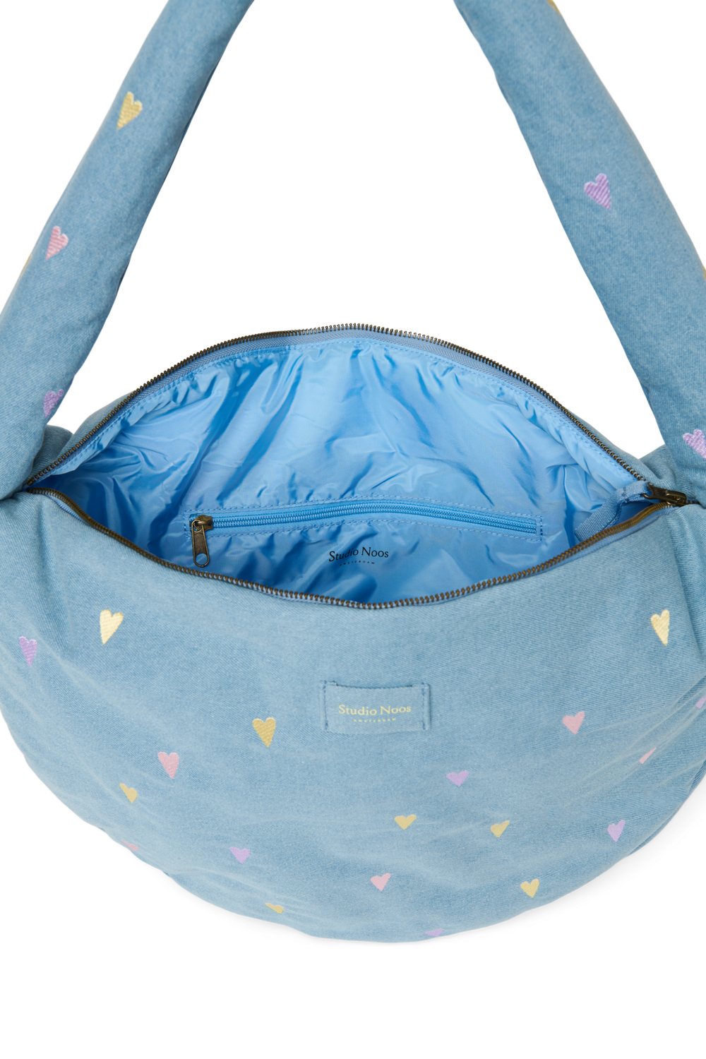 Denim Cross Body Bag | Light Blue Hearts