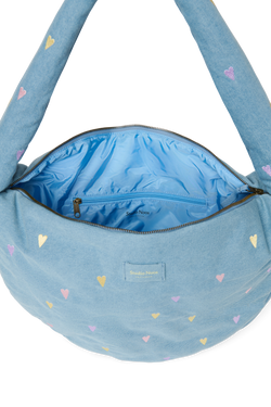 Denim Cross Body Bag | Light Blue Hearts