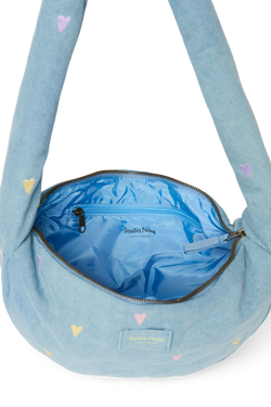Denim Mini Cross Body Bag | Light Blue Hearts