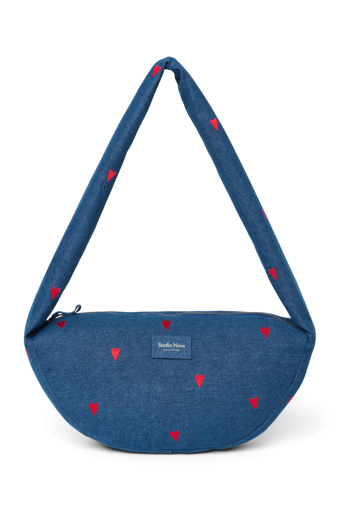 Denim Mini Cross Body Bag | Dark Blue Red Hearts