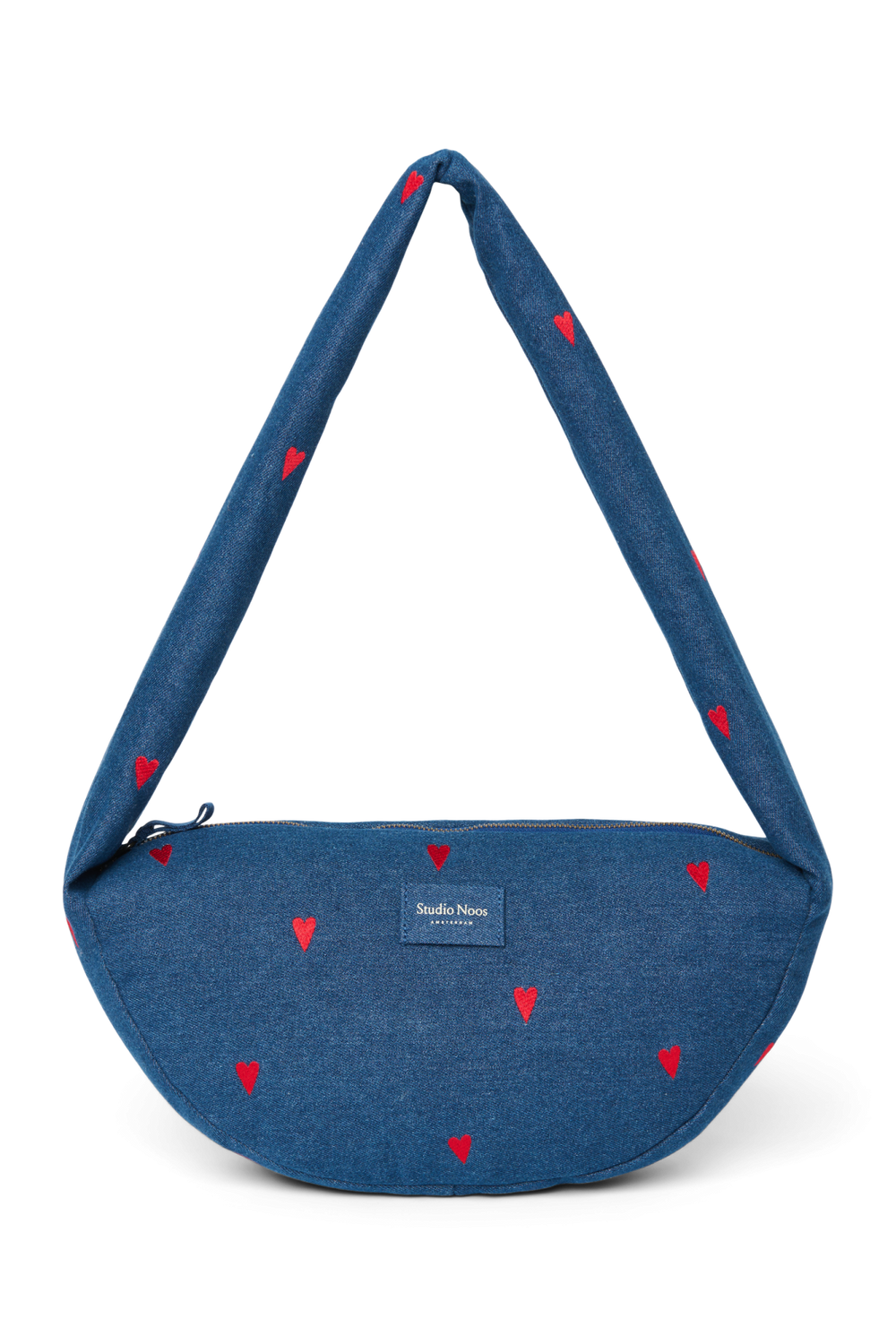 Denim Mini Cross Body Bag | Dark Blue Red Hearts