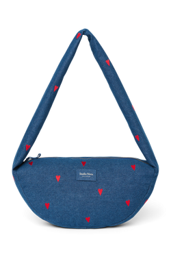 Denim Mini Cross Body Bag | Dark Blue Red Hearts