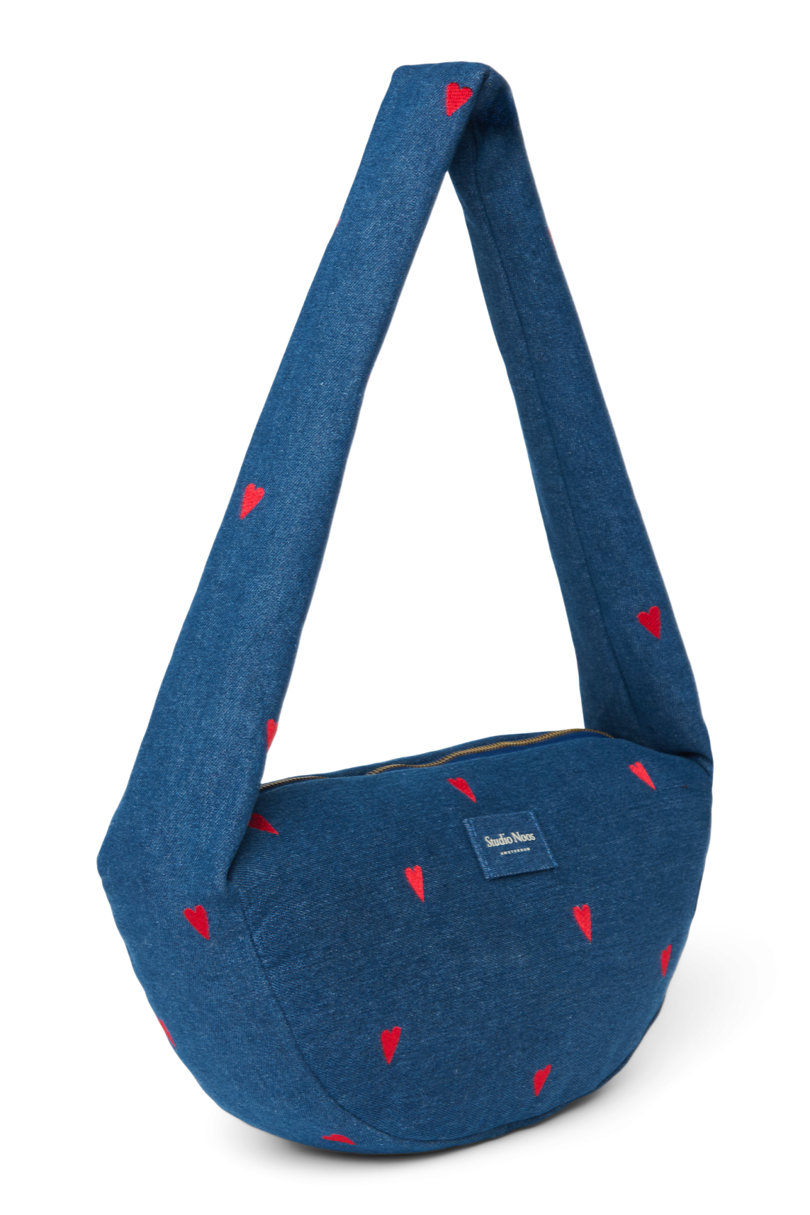 Denim Mini Cross Body Bag | Dark Blue Red Hearts
