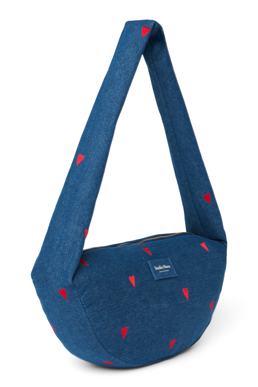 Denim Mini Cross Body Bag | Dark Blue Red Hearts