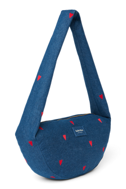 Denim Mini Cross Body Bag | Dark Blue Red Hearts
