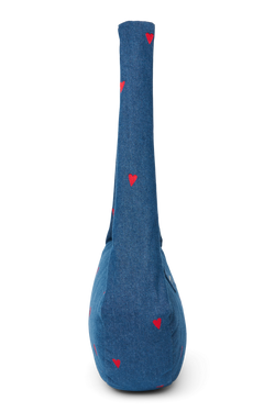 Denim Mini Cross Body Bag | Dark Blue Red Hearts