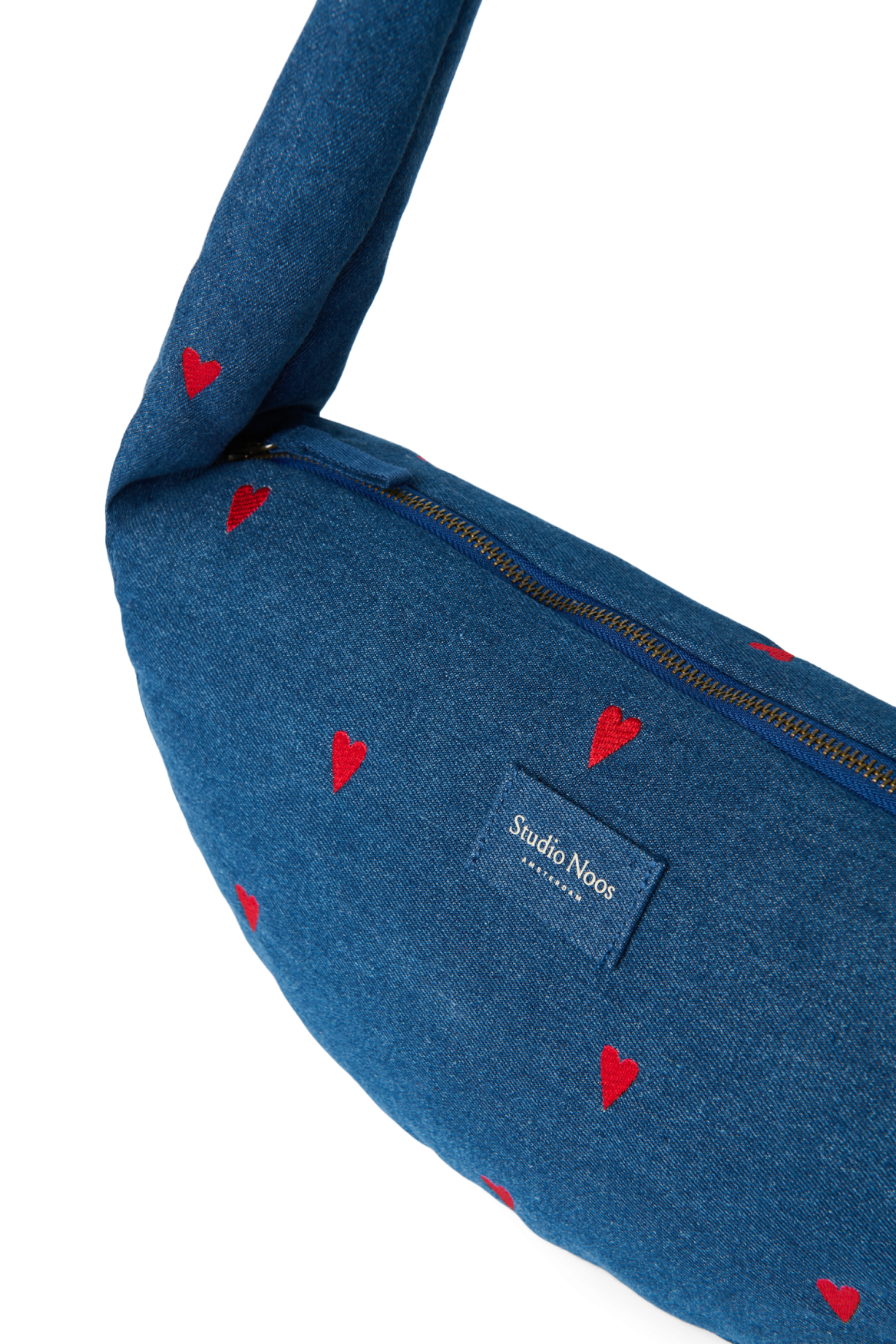Denim Mini Cross Body Bag | Dark Blue Red Hearts