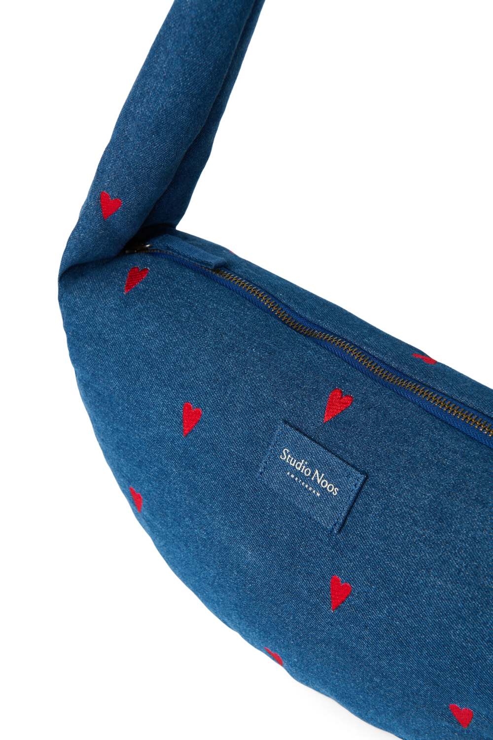 Denim Mini Cross Body Bag | Dark Blue Red Hearts