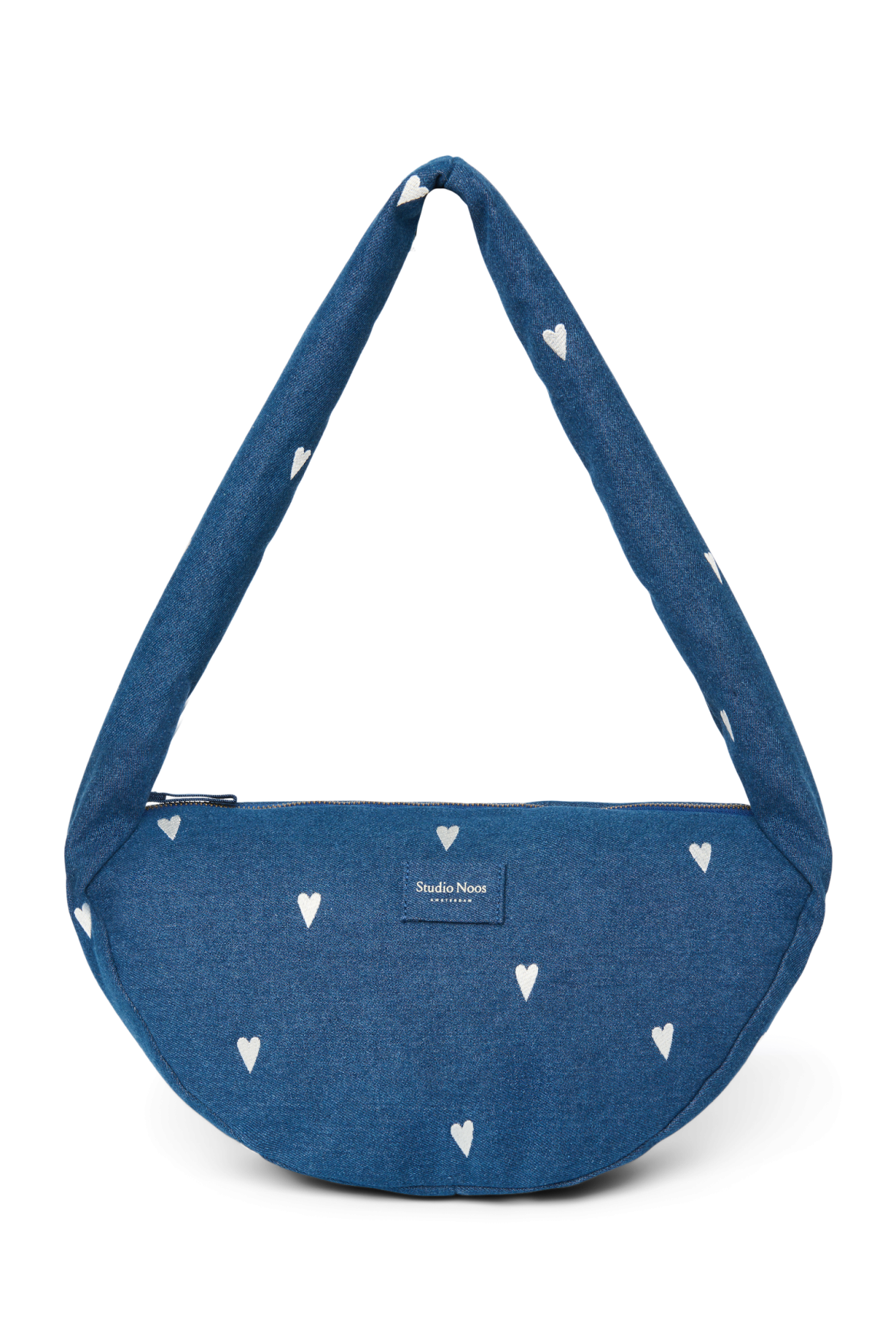 Denim Mini Cross Body Bag | Dark Blue White Hearts
