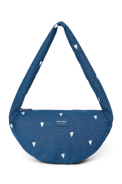 Denim Mini Cross Body Bag | Dark Blue White Hearts