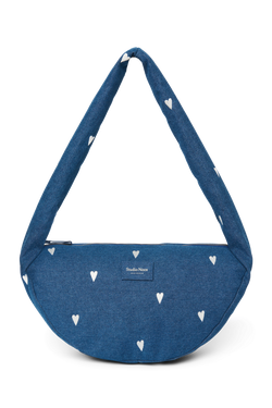 Denim Mini Cross Body Bag | Dark Blue White Hearts