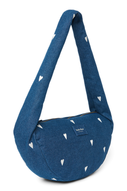 Denim Mini Cross Body Bag | Dark Blue White Hearts