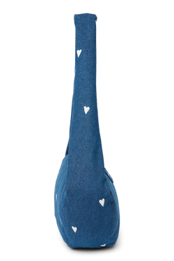 Denim Mini Cross Body Bag | Dark Blue White Hearts