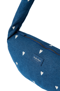 Denim Mini Cross Body Bag | Dark Blue White Hearts