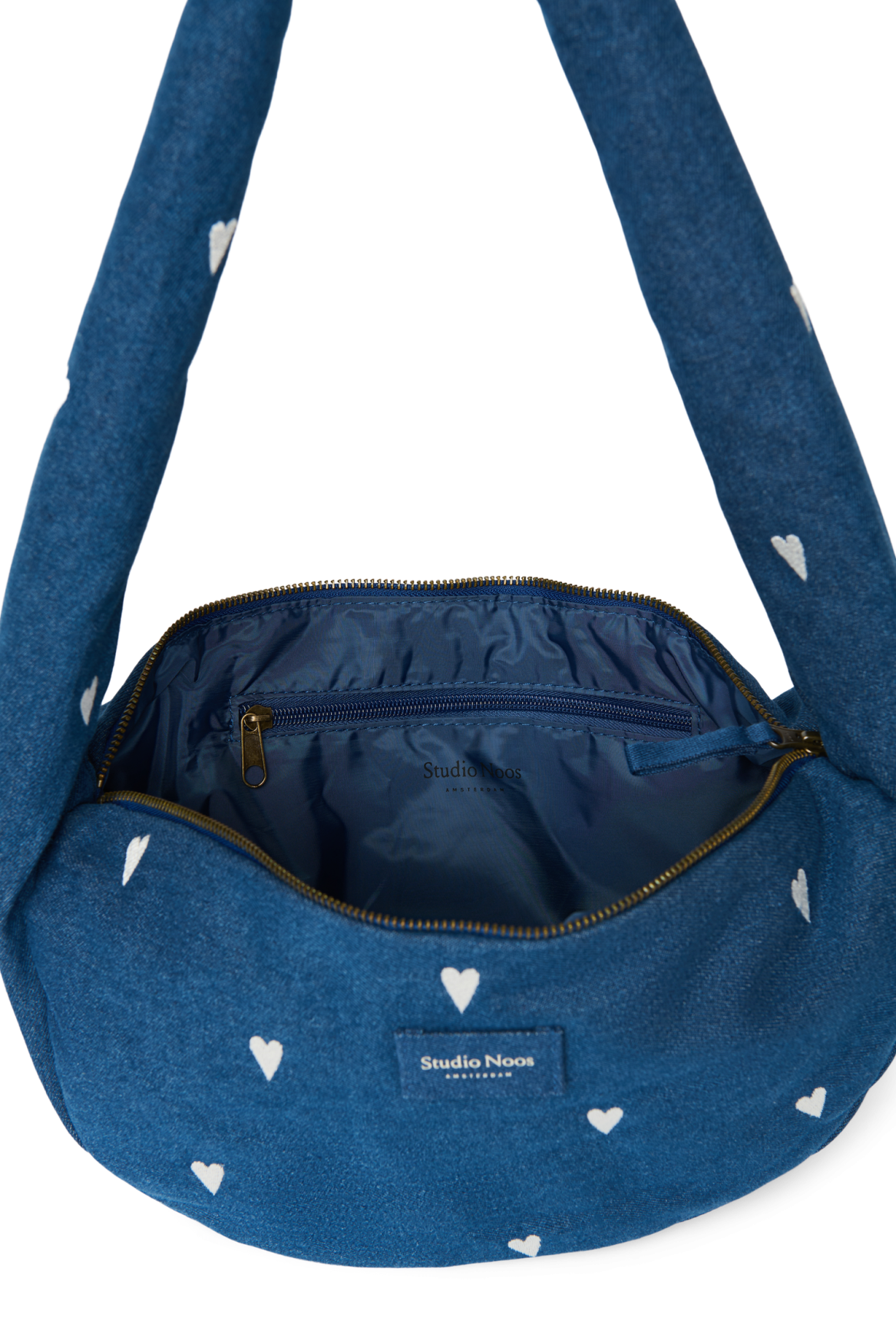 Denim Mini Cross Body Bag | Dark Blue White Hearts