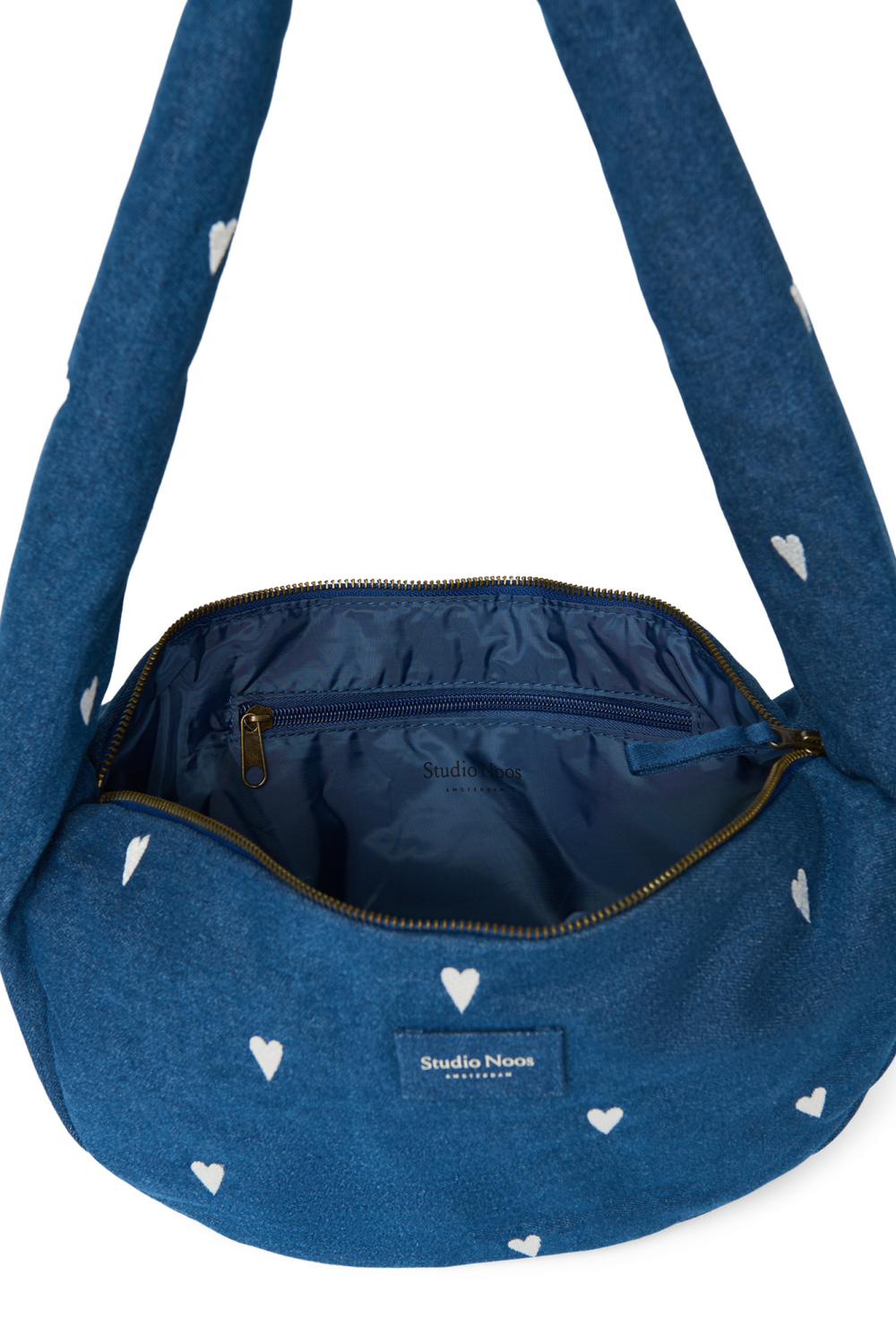 Denim Mini Cross Body Bag | Dark Blue White Hearts