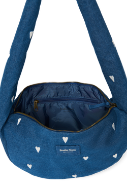 Denim Mini Cross Body Bag | Dark Blue White Hearts