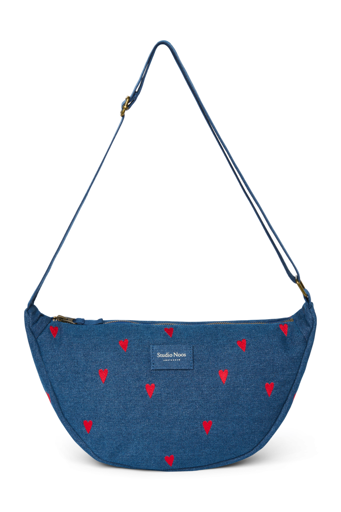 Denim Sac Banane Adulte | Bleu Foncé Cœurs Rouges
