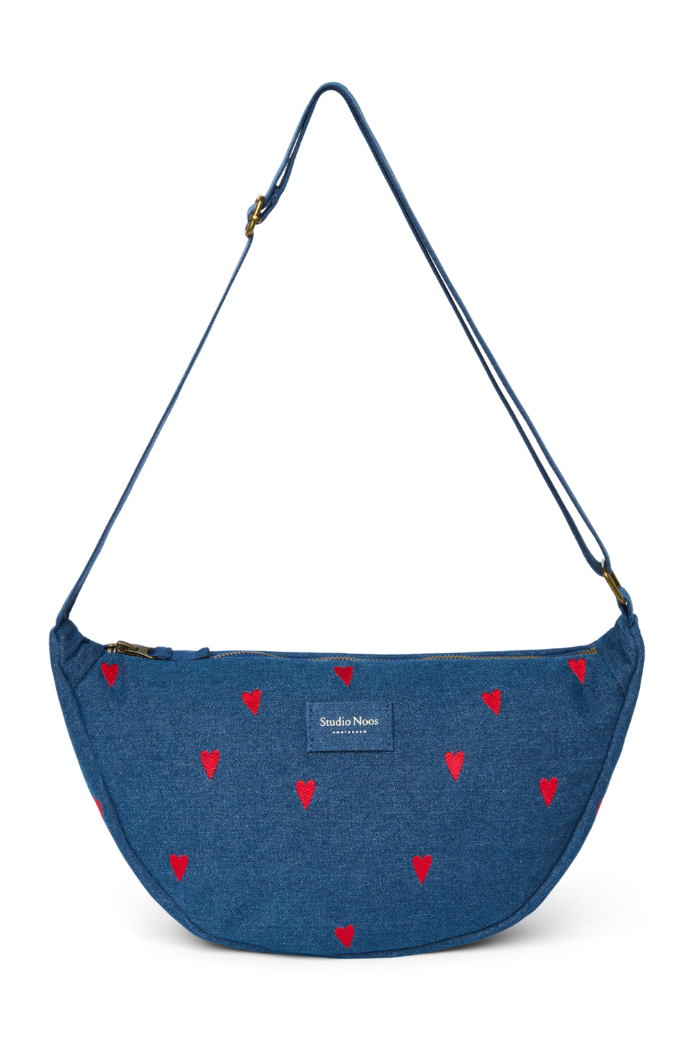 Denim Sac Banane Adulte | Bleu Foncé Cœurs Rouges