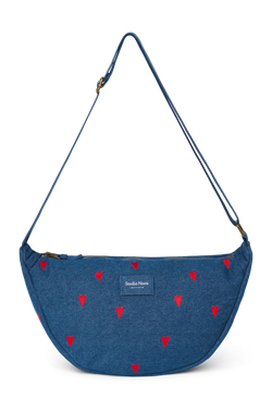 Denim Sac Banane Adulte | Bleu Foncé Cœurs Rouges
