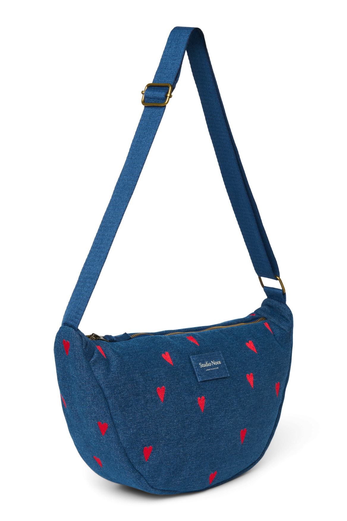 Denim Sac Banane Adulte | Bleu Foncé Cœurs Rouges