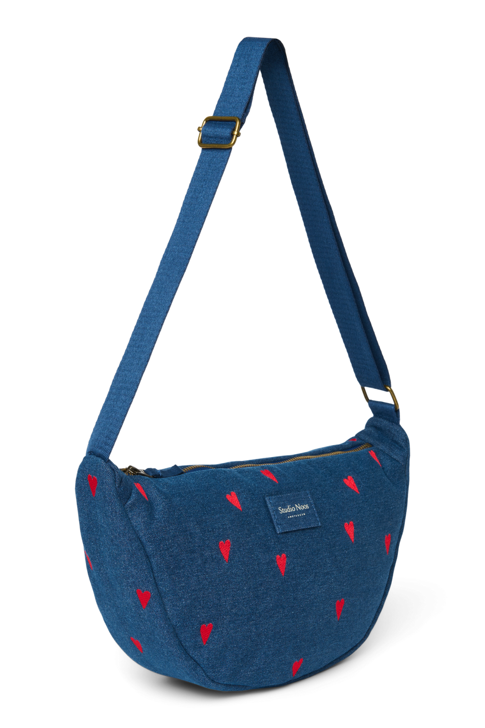 Denim Sac Banane Adulte | Bleu Foncé Cœurs Rouges